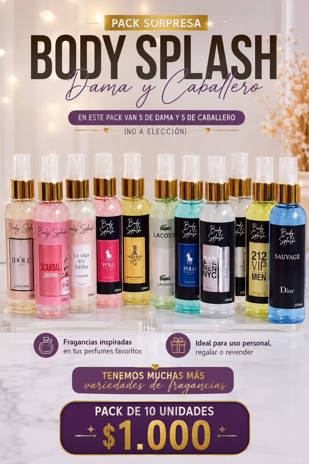 Pack Body Splash Mixto x10 — Dama y Caballero